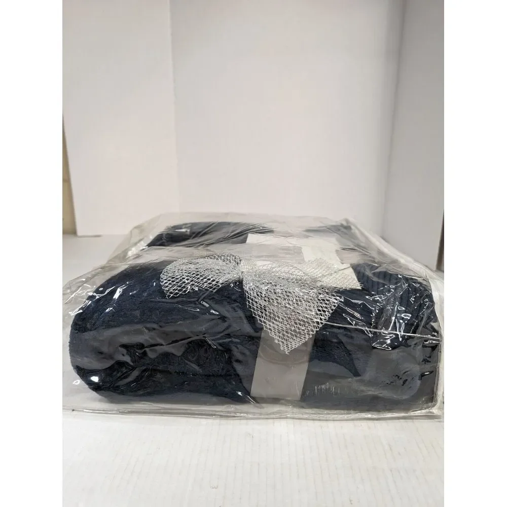 Elle Decor Corduroy Trim Soft Blanket Navy NWT 60 in x 90‎ in